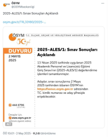 ALES sonuçları açıklandı