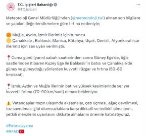 3 ilde 'turuncu', 7 ilde 'sarı' kodlu fırtına uyarısı