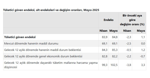 TÜİK: Tüketici güven endeksi mayısta arttı