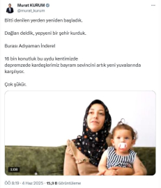 Bakan Kurum: İndere'de depremzede kardeşlerimiz bayramı yeni yuvalarında karşılıyor