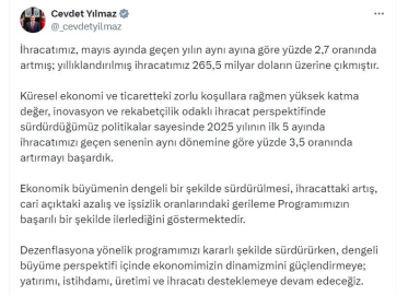 Cevdet Yılmaz: İhracatımızı yüzde 3,5 oranında artırmayı başardık
