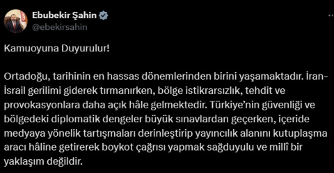 RTÜK Başkanı Şahin: Ana muhalefet partisi liderinin boykot çağrısını şiddetle kınıyoruz