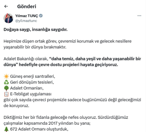 Bakan Tunç: E-Tebligat ile 177 bin 655 ağacı kesilmekten kurtardık