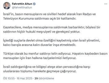 Fahrettin Altun: İsrail'in İran Radyo ve Televizyon Kurumu'na saldırısı açık bir katliamdır