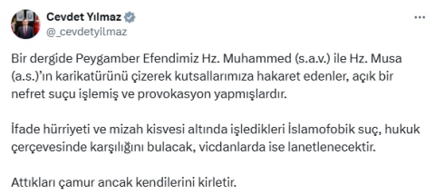 Cevdet Yılmaz: İslamofobik suç, hukuk çerçevesinde karşılığını bulacak