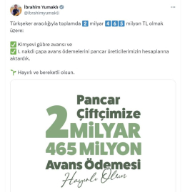 Gübre avansı ve 1'inci nakdi çapa avans ödemeleri hesaplara yatırıldı