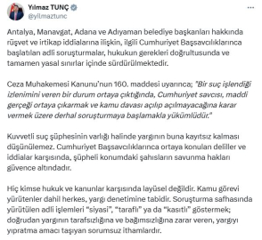 Bakan Tunç: Hiç kimse hukuk ve kanunlar karşısında layüsel değildir