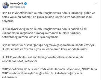 AK Parti'li Çelik: CHP yöneticilerinin Cumhurbaşkanımıza dönük ifadelerini kınıyoruz