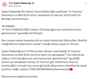 İçişlerinden, 15 Temmuz etkinliklerinde 'Atatürk fotoğrafı’ kullanımıyla ilgili açıklama