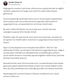 Cevdet Yılmaz: Kamu kurumlarında kreş ve gündüz bakımevlerinin yaygınlaştırılması istenildi