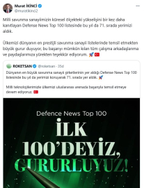 ROKETSAN, Defense News Top 100 Listesi'ndeki yerini korudu