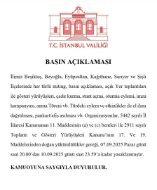 İstanbul - İstanbul'un 6 ilçesinde 11 Eylül'e kadar toplantı ve gösteri yürüyüşleri yasaklandı / Ek bilgi