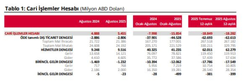 TCMB: Cari işlemler hesabı ağustosta 5,4 milyar dolar fazla verdi