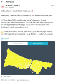 İstanbul - İstanbul Valiliği'nden sarı kodlu sağanak yağış uyarısı