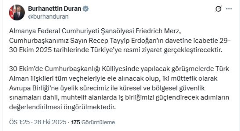 Almanya Şansölyesi Merz, Türkiye'yi ziyaret edecek