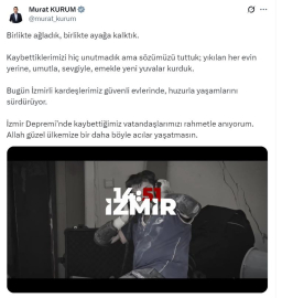 Bakan Kurum'dan İzmir depreminin yıl dönümüne ilişkin paylaşım