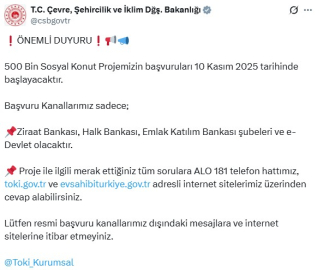 Bakanlıktan 'Yüzyılın Konut Projesi' ile ilgili dolandırıcılık uyarısı